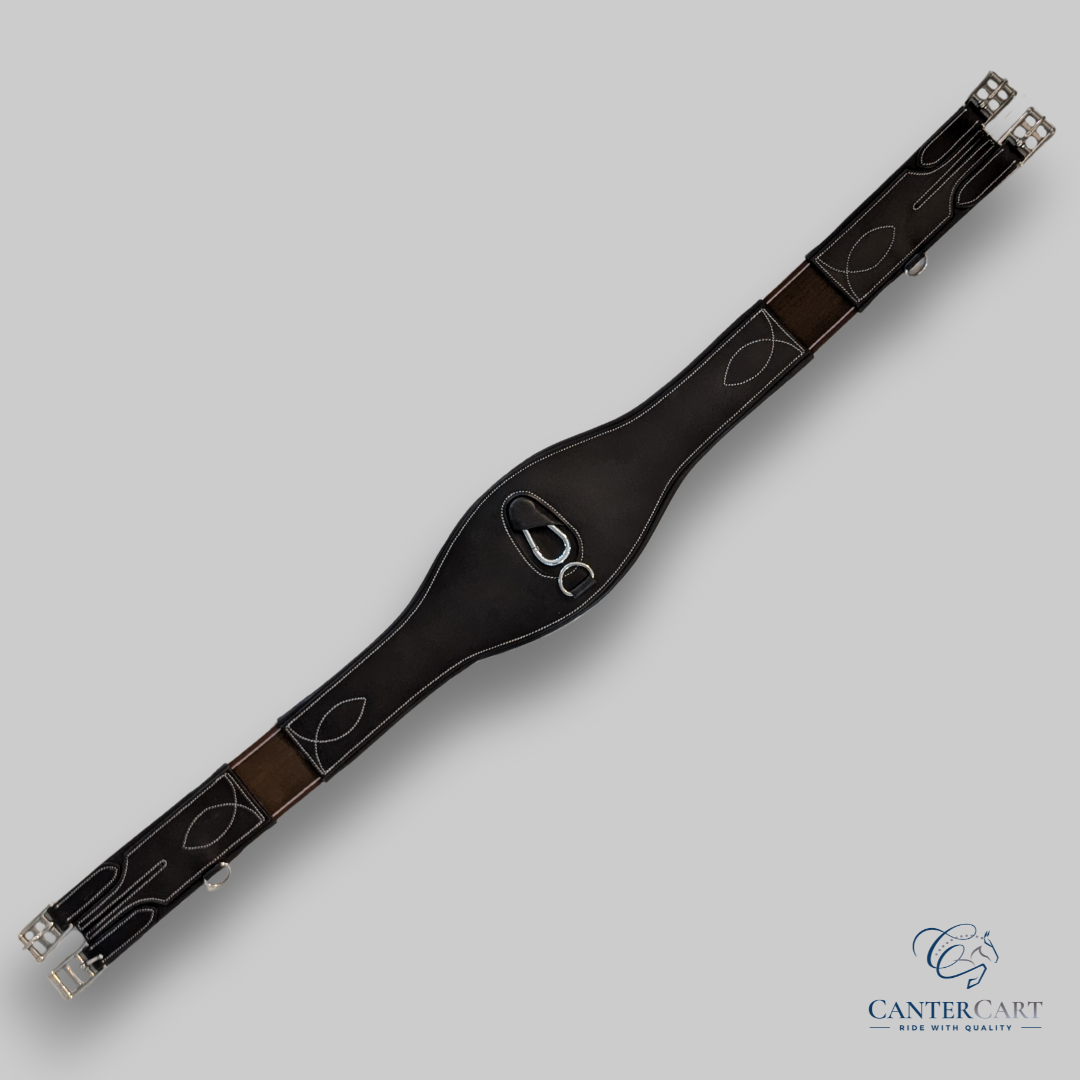 Brown Anatomically-shaped Long Leather Girth with Elastic