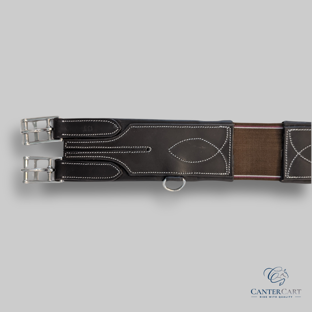 Brown Anatomically-shaped Long Leather Girth with Elastic