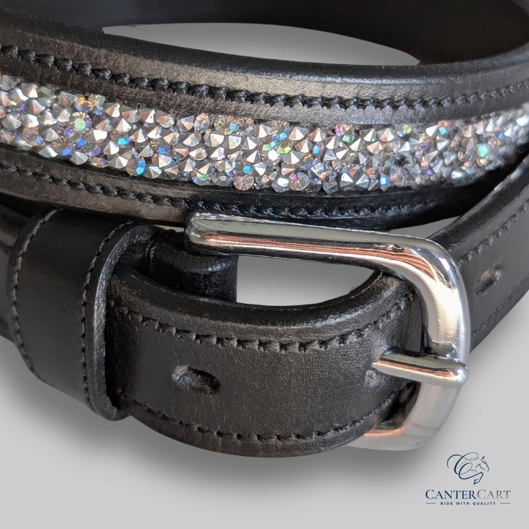 Unisex Sparkly Black Leather Horse Show Belt