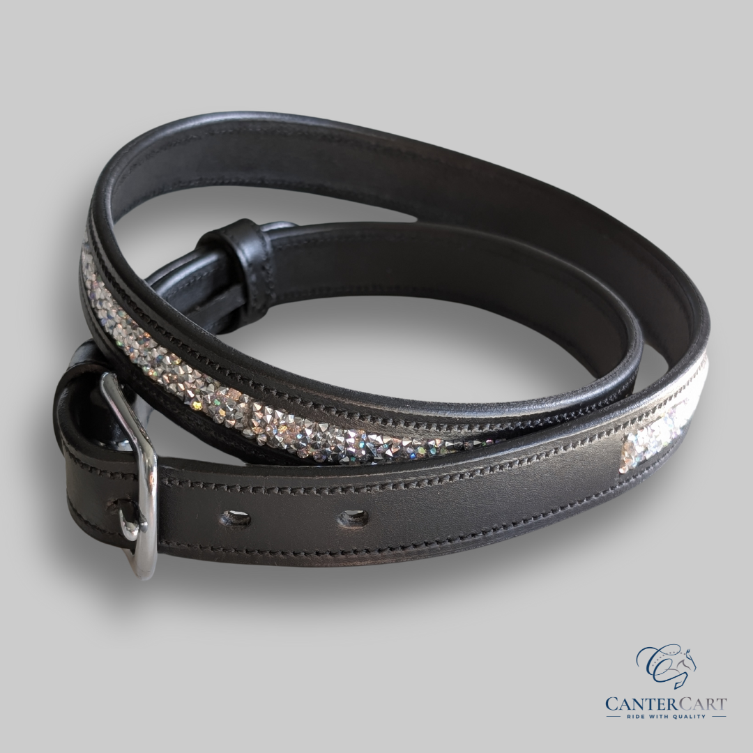 Unisex Sparkly Black Leather Horse Show Belt