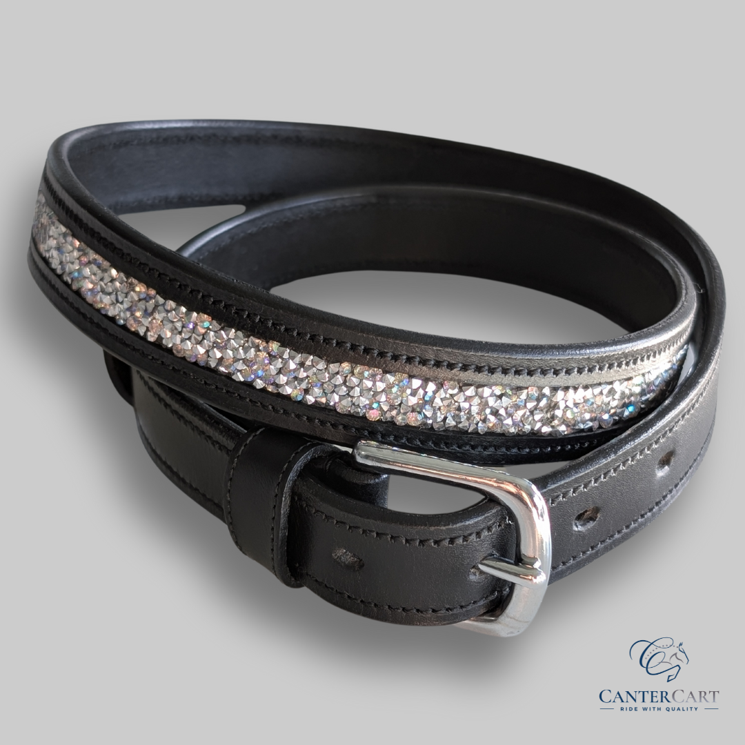Unisex Sparkly Black Leather Horse Show Belt