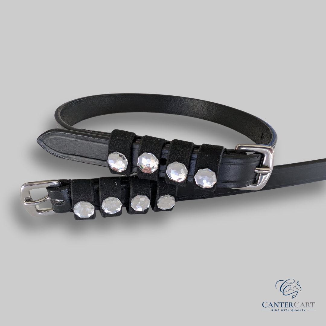Leather Spur Straps with Strass Stones